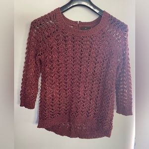Women’s Feb Wright Manson Crochet Burgundy 3/4 Length Sleeve Sweater Size L